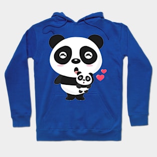 Cute animal for Mother's Day. Pandas mom and baby holding. Hoodie
